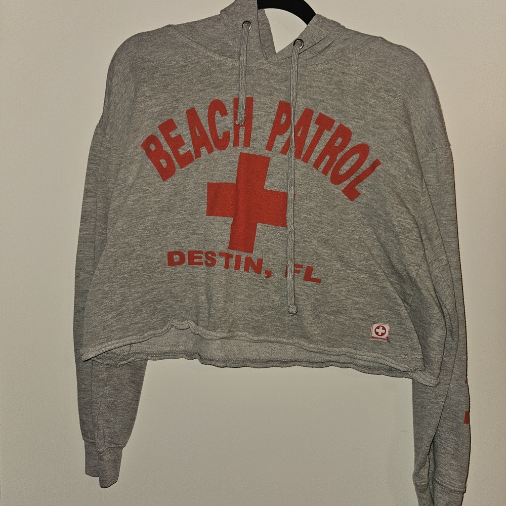 Cozy Gray and Red Beach Patrol Hoodie